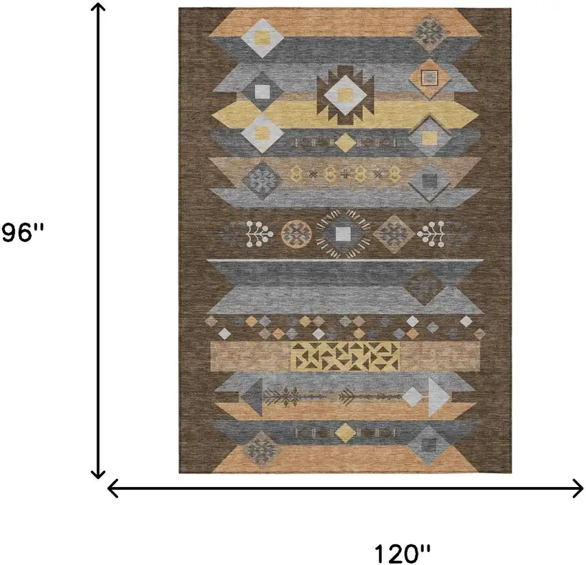 Chocolate And Copper Geometric Washable Indoor Outdoor Area Rug Photo 7