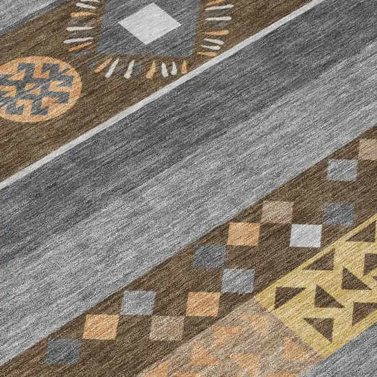 Chocolate And Copper Geometric Washable Indoor Outdoor Area Rug Photo 6