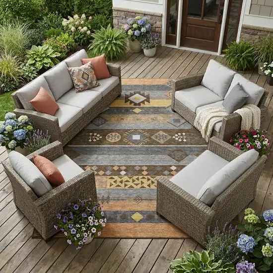 Chocolate And Copper Geometric Washable Indoor Outdoor Area Rug Photo 1