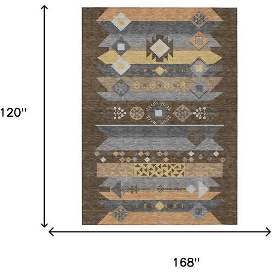 Chocolate And Copper Geometric Washable Indoor Outdoor Area Rug Photo 7