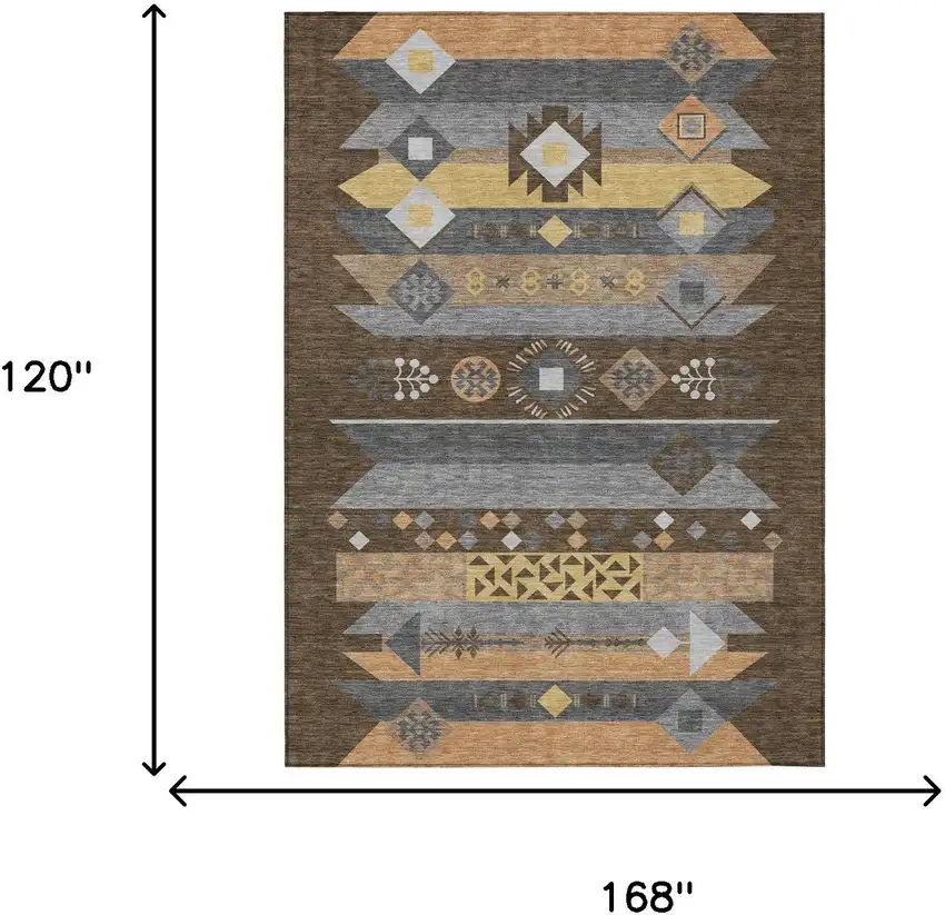 Chocolate And Copper Geometric Washable Indoor Outdoor Area Rug Photo 7