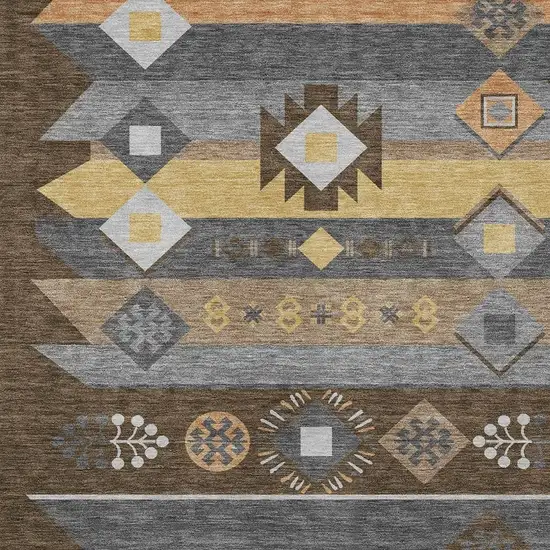 Chocolate And Copper Geometric Washable Indoor Outdoor Area Rug Photo 3