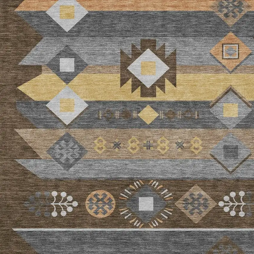 Chocolate And Copper Geometric Washable Indoor Outdoor Area Rug Photo 3