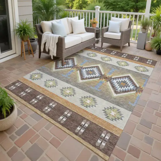 Chocolate And Copper Southwestern Washable Indoor Outdoor Area Rug Photo 4