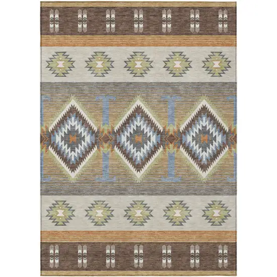 Chocolate And Copper Southwestern Washable Indoor Outdoor Area Rug Photo 1