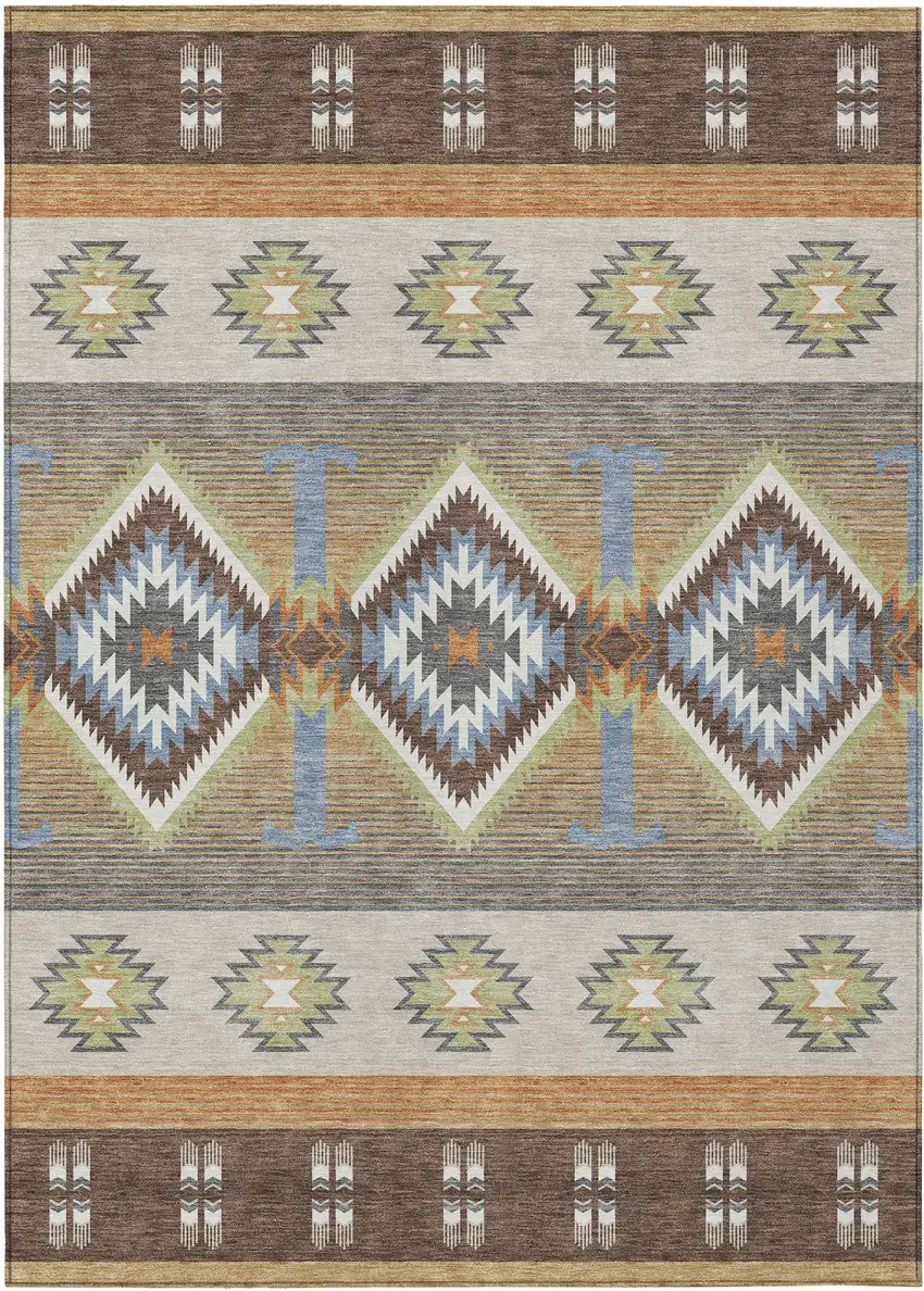 Chocolate And Copper Southwestern Washable Indoor Outdoor Area Rug Photo 1