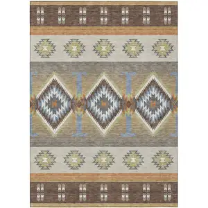Photo of Chocolate And Copper Southwestern Washable Indoor Outdoor Area Rug