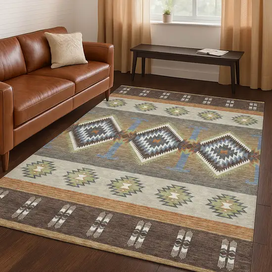 Chocolate And Copper Southwestern Washable Indoor Outdoor Area Rug Photo 5
