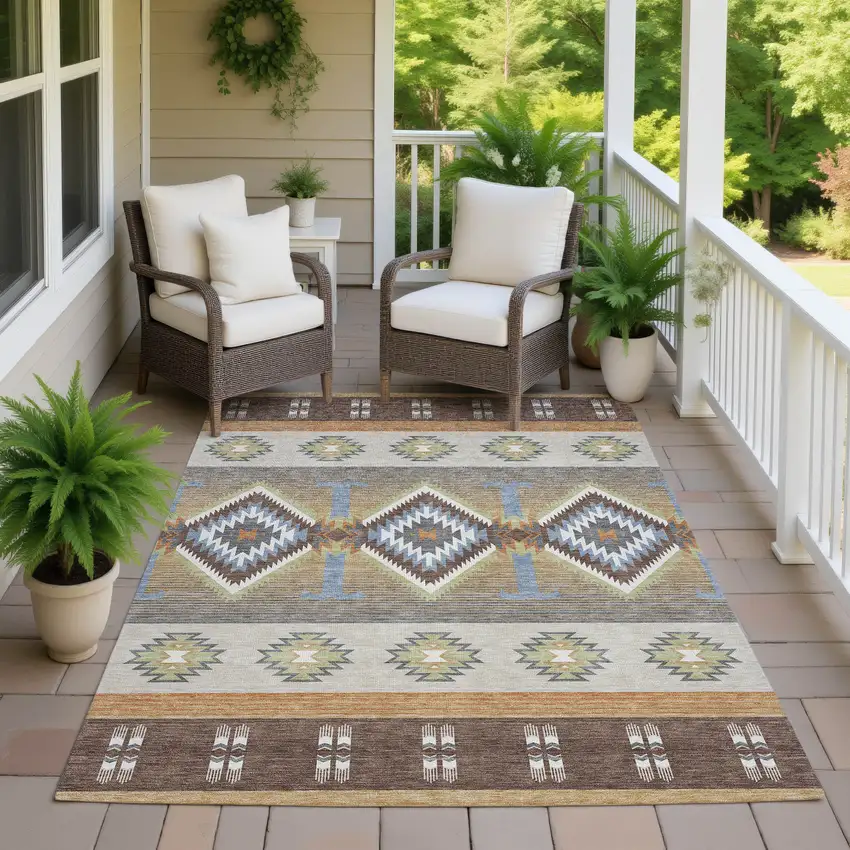 Chocolate And Copper Southwestern Washable Indoor Outdoor Area Rug Photo 7