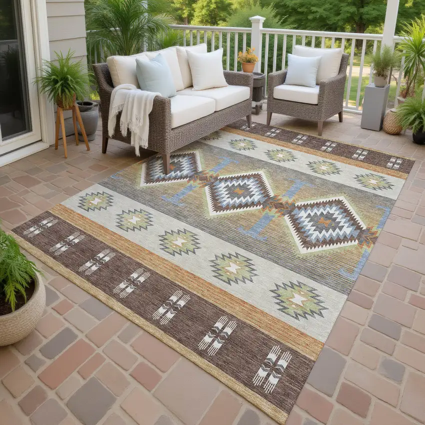 Chocolate And Copper Southwestern Washable Indoor Outdoor Area Rug Photo 4