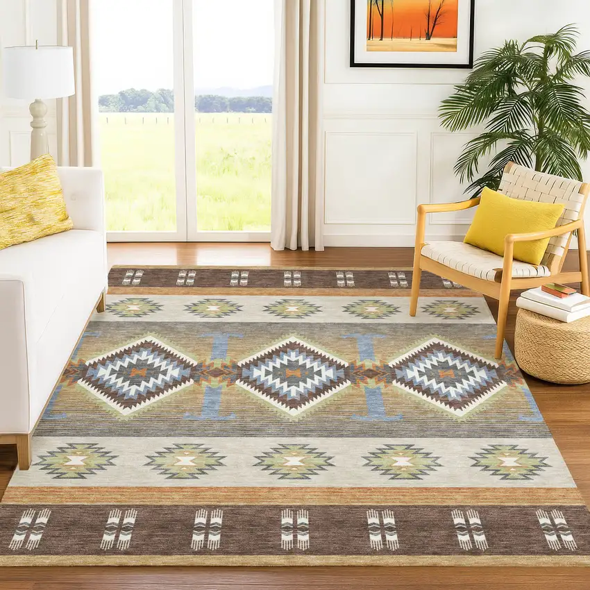 Chocolate And Copper Southwestern Washable Indoor Outdoor Area Rug Photo 6