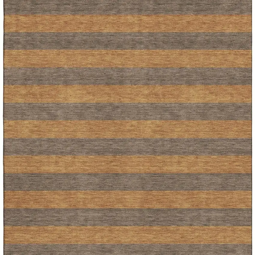 Chocolate And Copper Striped Washable Area Rug With UV Protection Photo 4