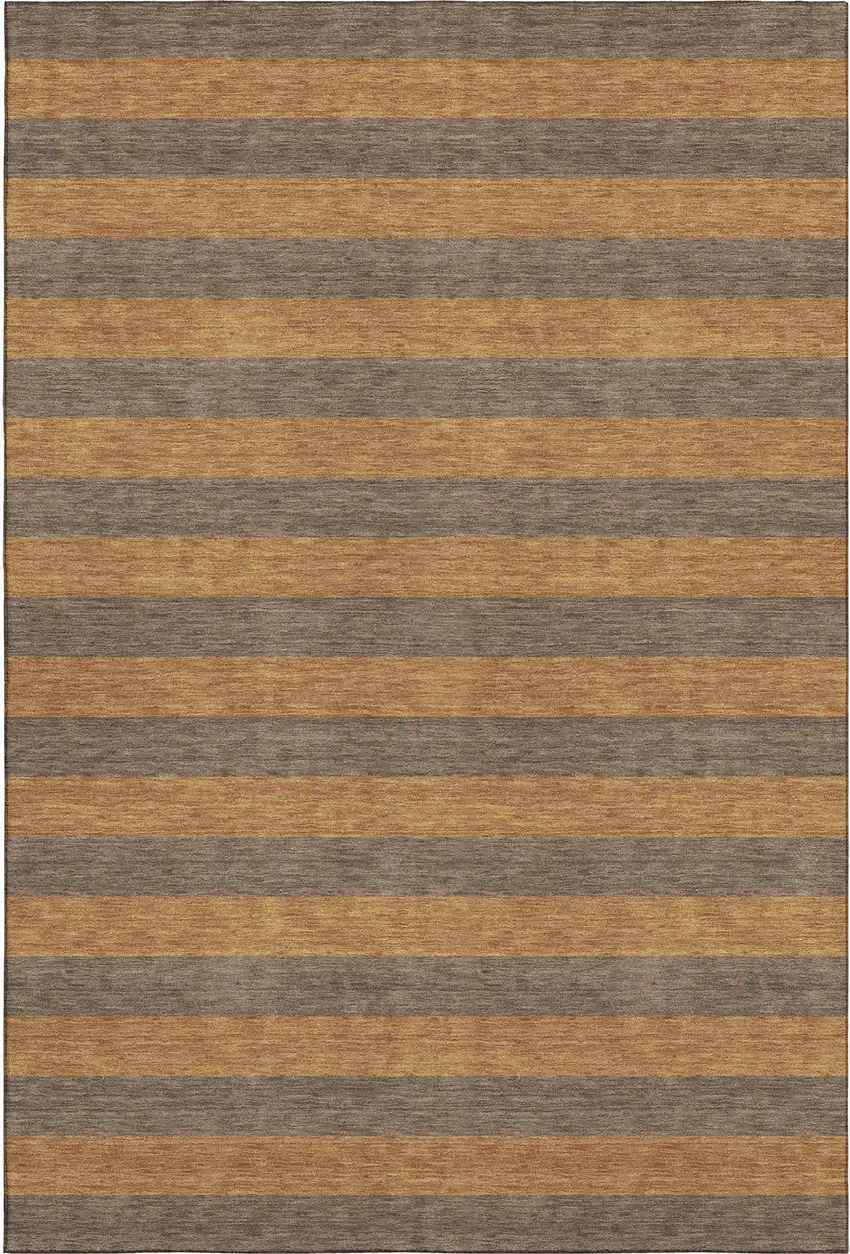 Chocolate And Copper Striped Washable Area Rug With UV Protection Photo 1