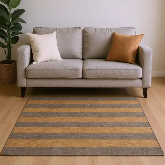 Chocolate And Copper Striped Washable Area Rug With UV Protection Photo 2