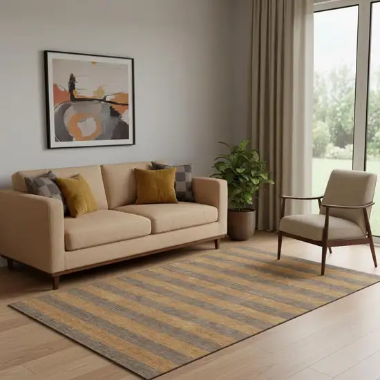 Chocolate And Copper Striped Washable Area Rug With UV Protection Photo 1