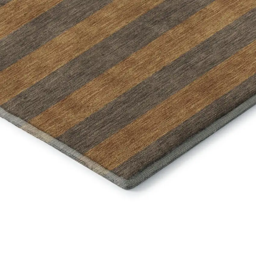 Chocolate And Copper Striped Washable Area Rug With UV Protection Photo 8