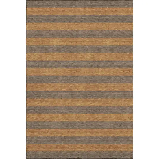 Chocolate And Copper Striped Washable Area Rug With UV Protection Photo 1