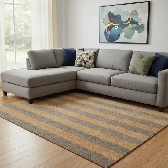 Chocolate And Copper Striped Washable Area Rug With UV Protection Photo 1