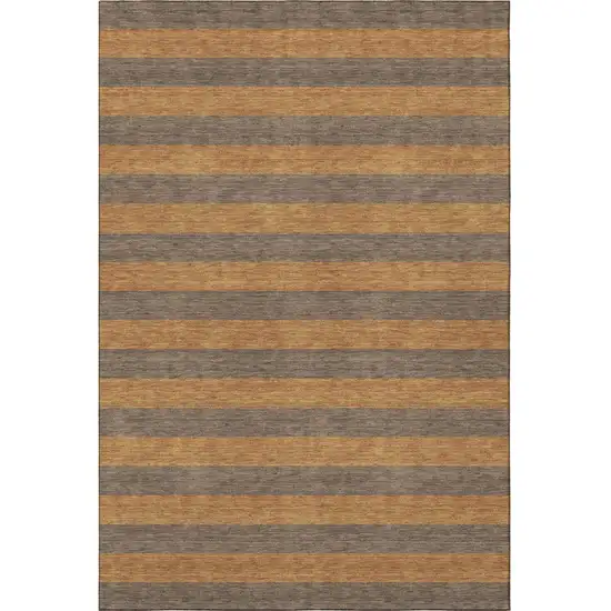 Chocolate And Copper Striped Washable Area Rug With UV Protection Photo 3