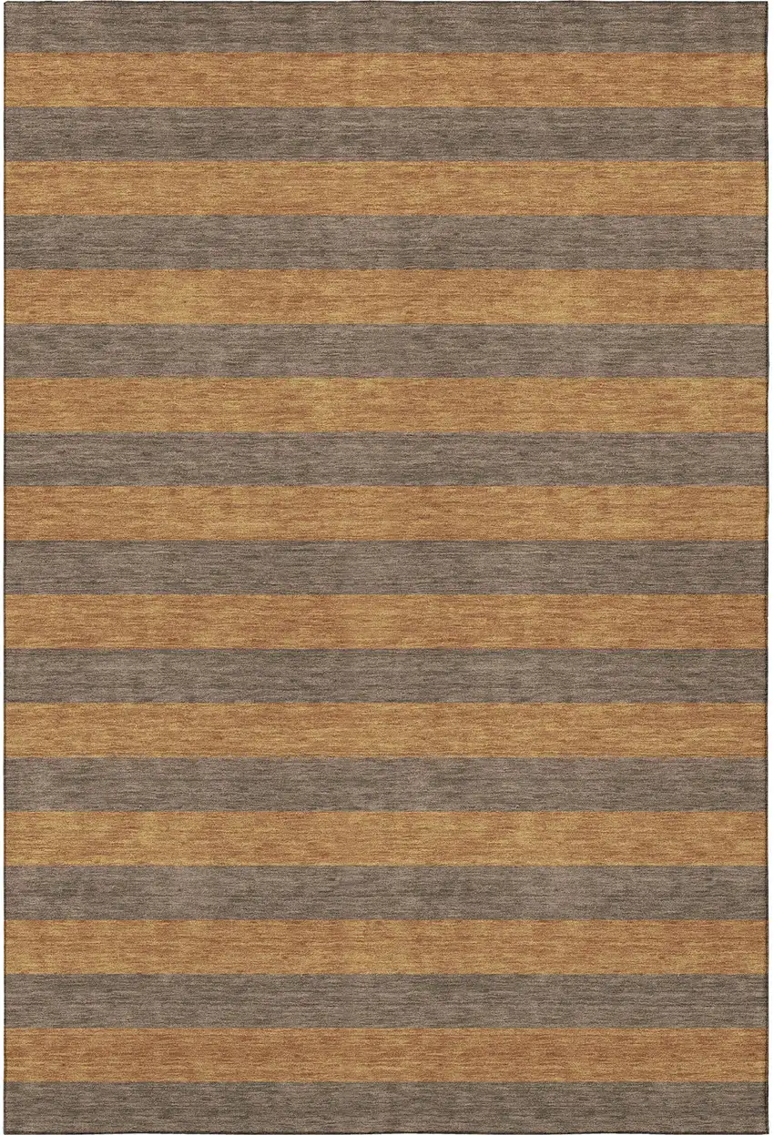 Chocolate And Copper Striped Washable Area Rug With UV Protection Photo 3