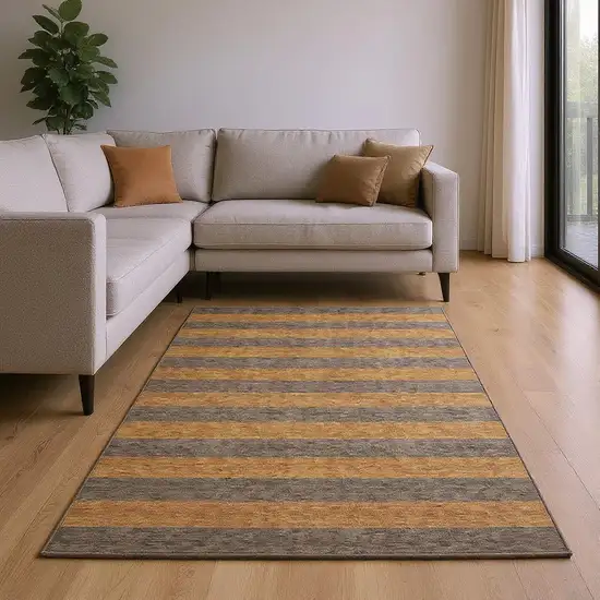 Chocolate And Copper Striped Washable Area Rug With UV Protection Photo 2