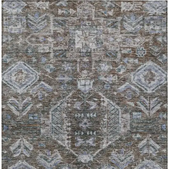 Chocolate And Denim Blue Medallion Washable Indoor Outdoor Area Rug Photo 3