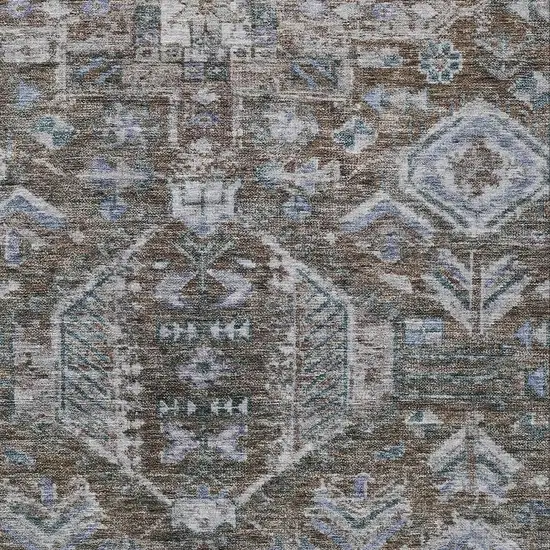 Chocolate And Denim Blue Medallion Washable Indoor Outdoor Area Rug Photo 2