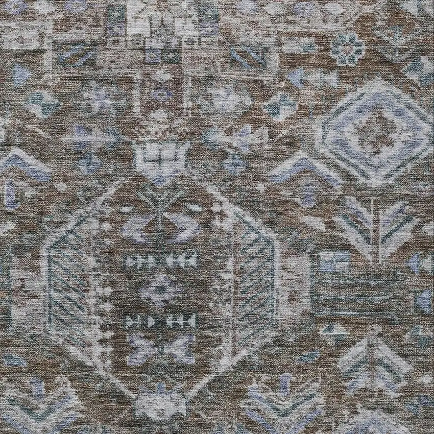 Chocolate And Denim Blue Medallion Washable Indoor Outdoor Area Rug Photo 2