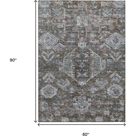 Chocolate And Denim Blue Medallion Washable Indoor Outdoor Area Rug Photo 3