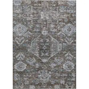 Photo of Chocolate And Denim Blue Medallion Washable Indoor Outdoor Area Rug