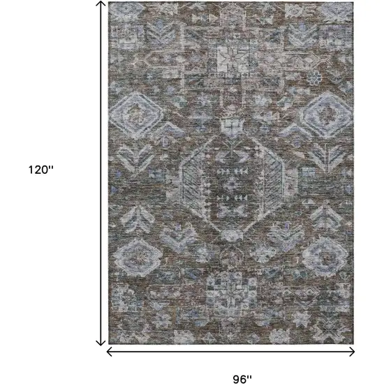 Chocolate And Denim Blue Medallion Washable Indoor Outdoor Area Rug Photo 3