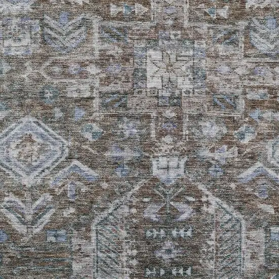 Chocolate And Denim Blue Medallion Washable Indoor Outdoor Area Rug Photo 2