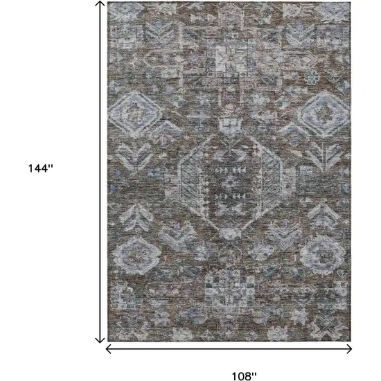 Chocolate And Denim Blue Medallion Washable Indoor Outdoor Area Rug Photo 3