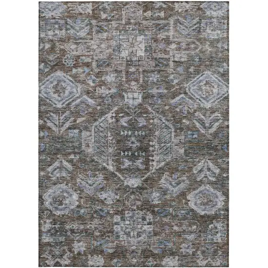 Chocolate And Denim Blue Medallion Washable Indoor Outdoor Area Rug Photo 3