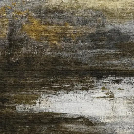 Chocolate And Gold Abstract Washable Area Rug With UV Protection Photo 3