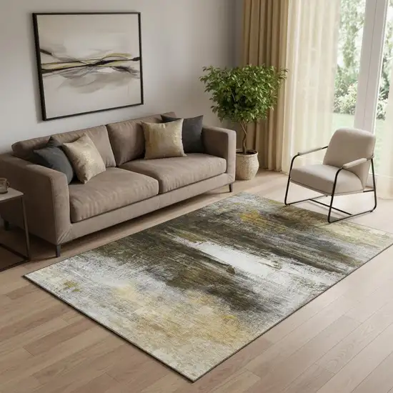 Chocolate And Gold Abstract Washable Area Rug With UV Protection Photo 2