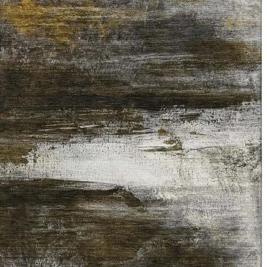 Chocolate And Gold Abstract Washable Area Rug With UV Protection Photo 3