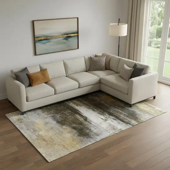 Chocolate And Gold Abstract Washable Area Rug With UV Protection Photo 2