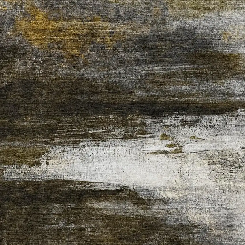 Chocolate And Gold Abstract Washable Area Rug With UV Protection Photo 3