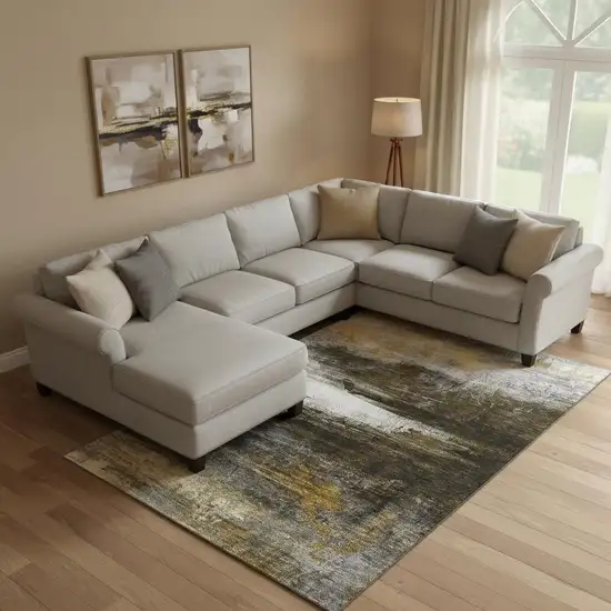 Chocolate And Gold Abstract Washable Area Rug With UV Protection Photo 2