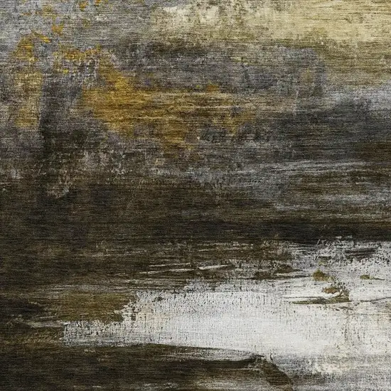 Chocolate And Gold Abstract Washable Area Rug With UV Protection Photo 7