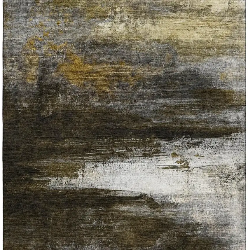 Chocolate And Gold Abstract Washable Area Rug With UV Protection Photo 8