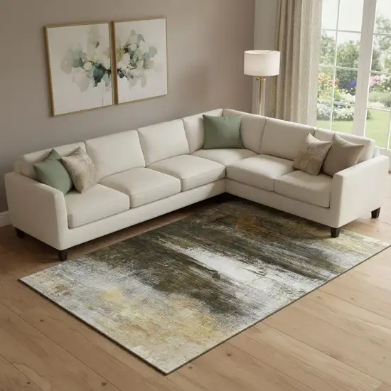 Chocolate And Gold Abstract Washable Area Rug With UV Protection Photo 2