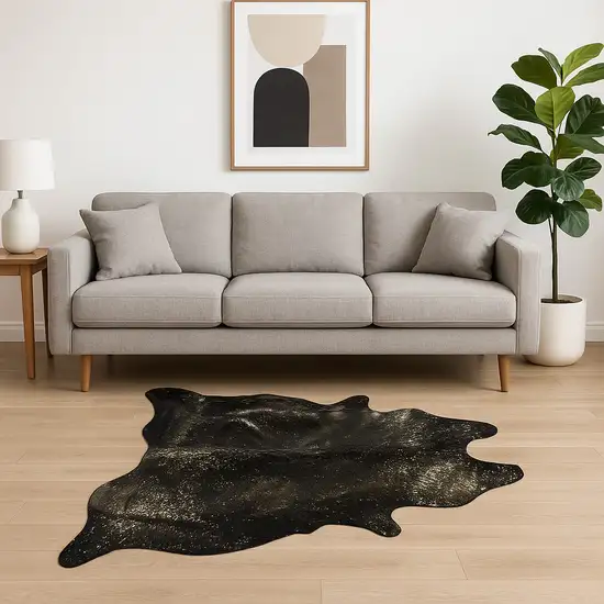 Black And Gold Cowhide Cowhide Print Area Rug Photo 1