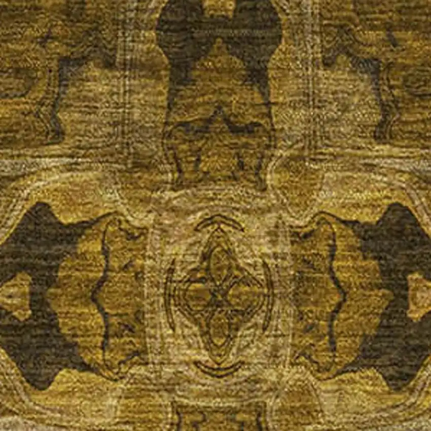 Chocolate And Gold Floral Medallion Washable Area Rug With UV Protection Photo 3