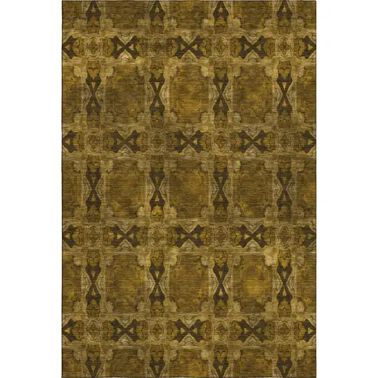 Chocolate And Gold Floral Medallion Washable Area Rug With UV Protection Photo 1