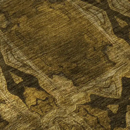 Chocolate And Gold Floral Medallion Washable Area Rug With UV Protection Photo 9