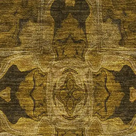 Chocolate And Gold Floral Medallion Washable Area Rug With UV Protection Photo 3