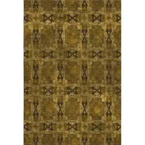 Photo of Chocolate And Gold Floral Medallion Washable Area Rug With UV Protection