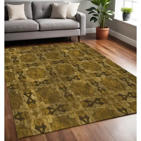 Chocolate And Gold Floral Medallion Washable Area Rug With UV Protection Photo 2